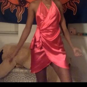 Pink silk wrap around party dress